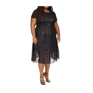 Michael Michael Kors Plus Size Sequined Chiffon MIDI Dress - Black 24W NWT